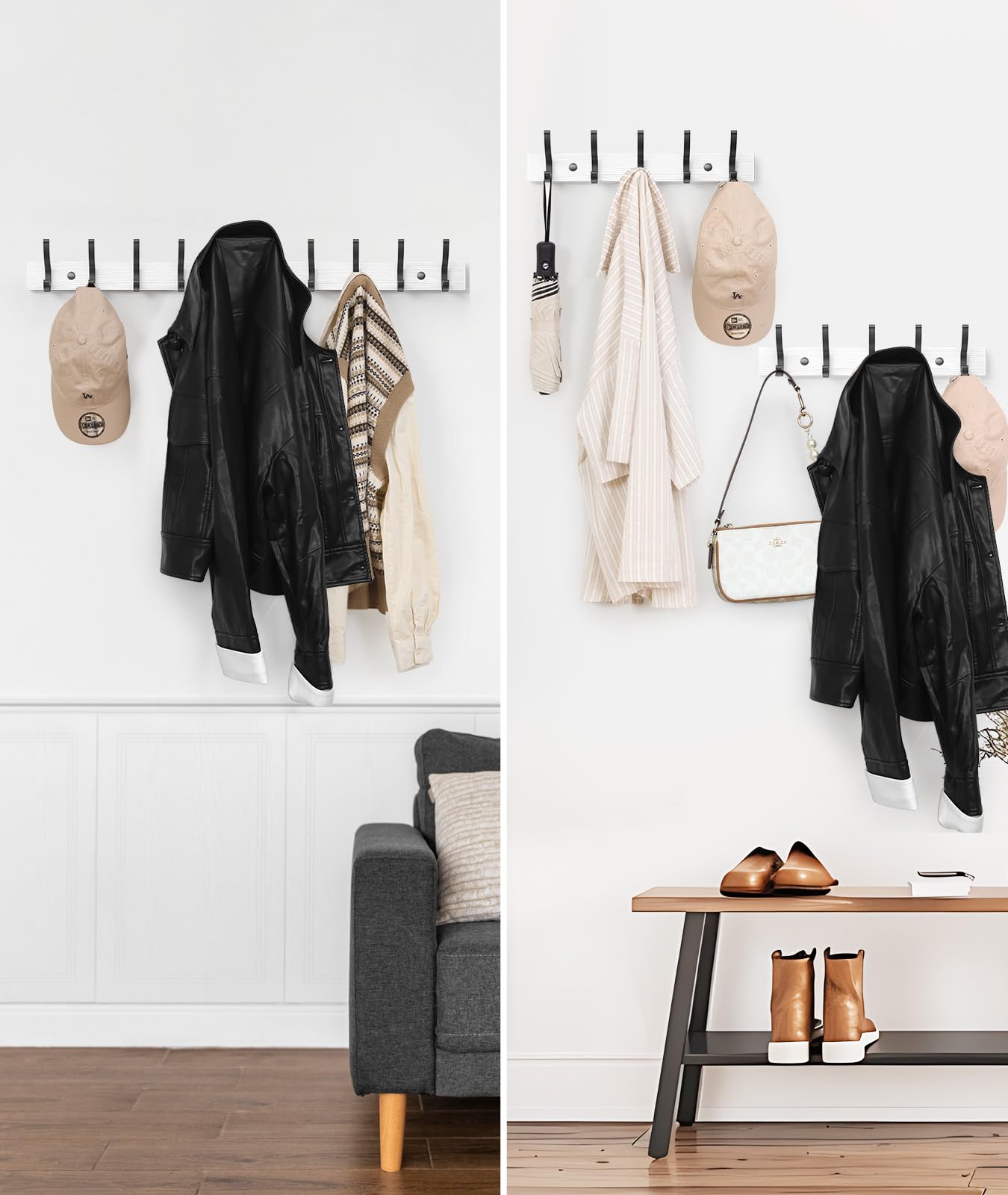 Optish rounded hooks prevent snags on coats and towels.