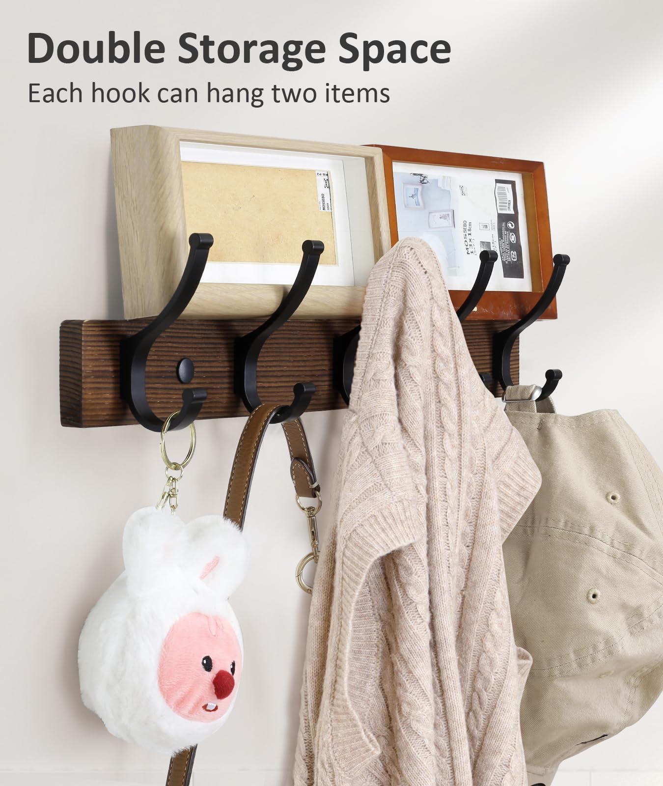 Optish wall coat rack with aluminum hooks supports heavy items up to 11 pounds.