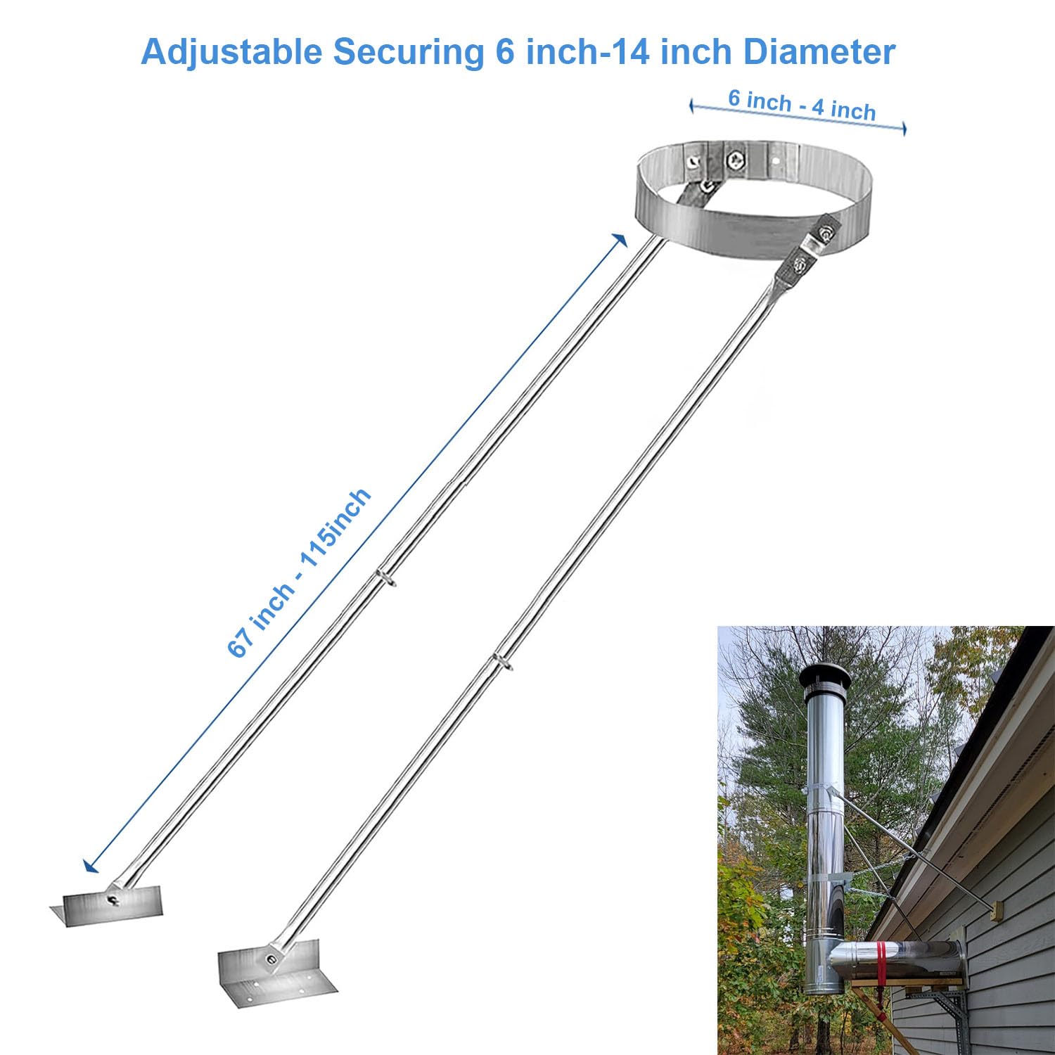 Opulsph adjustable bracket fits 6-14 inch pipes easy setup on rooftops