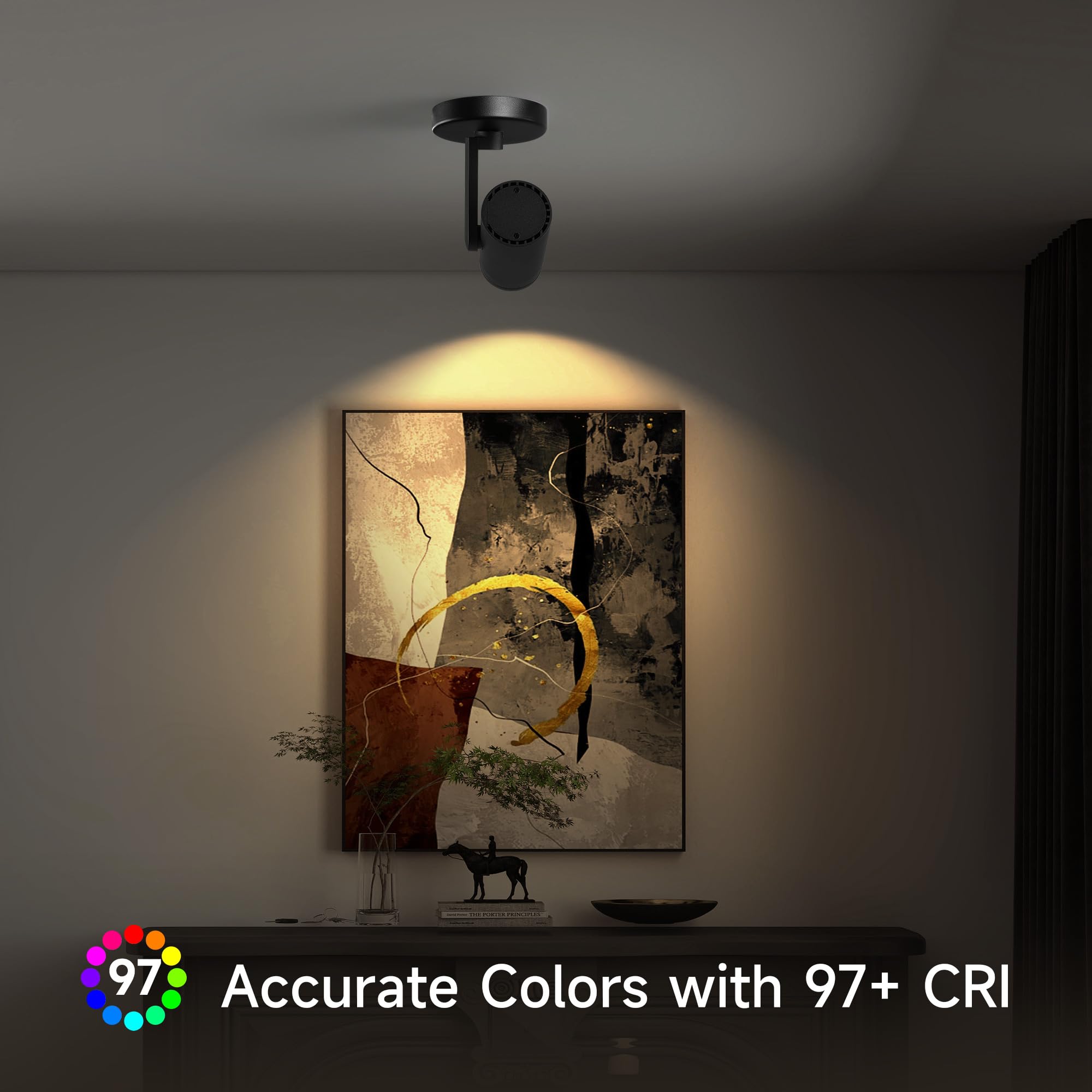Opulux adjustable spotlight tilts 90° and pans 350° for flexible room lighting.