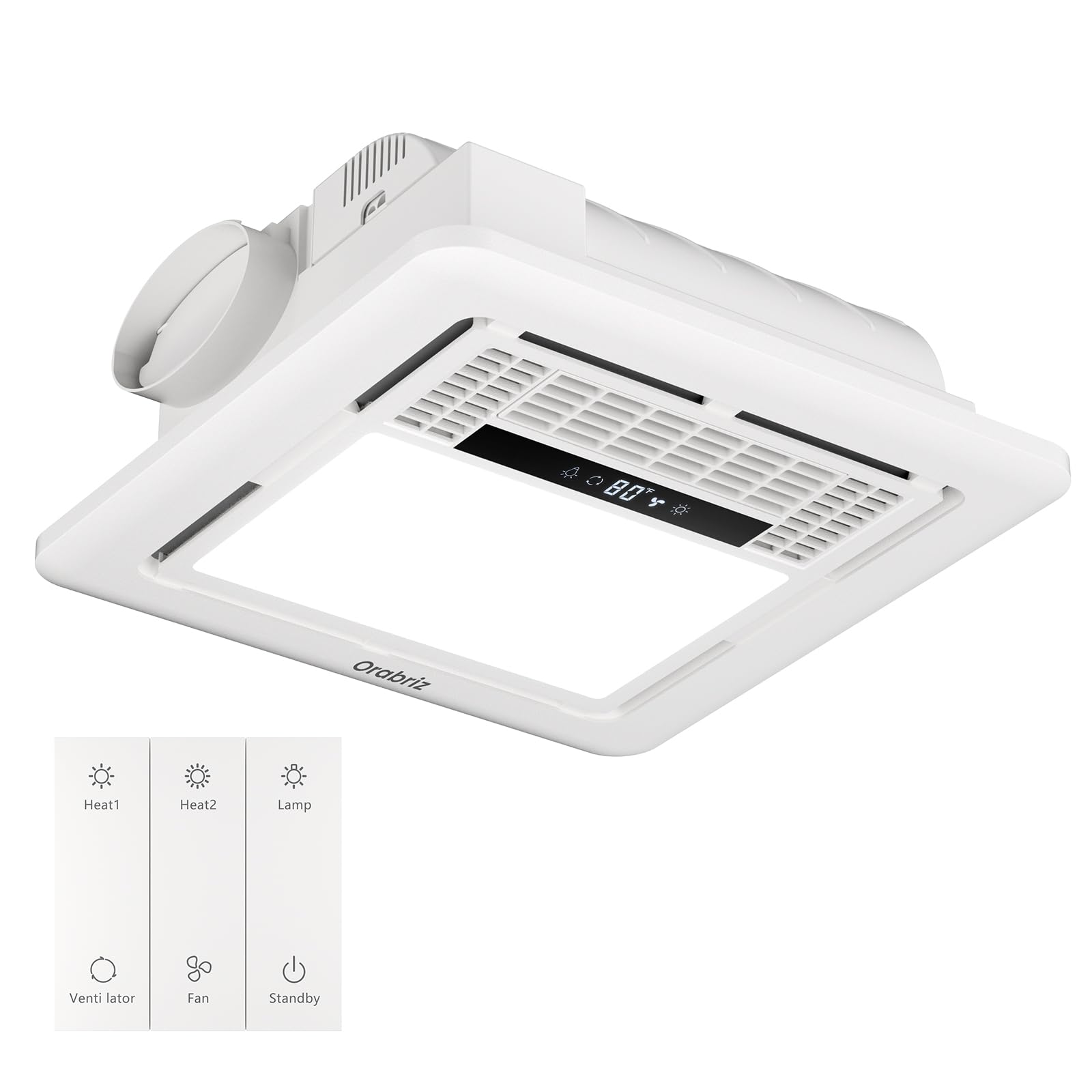 Orabriz 4-in-1 bathroom fan in ceiling showing integrated ventilation and compact design