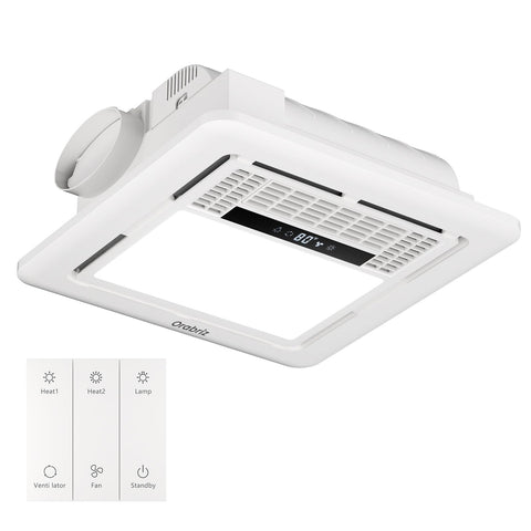 Orabriz 4-in-1 bathroom fan in ceiling showing integrated ventilation and compact design