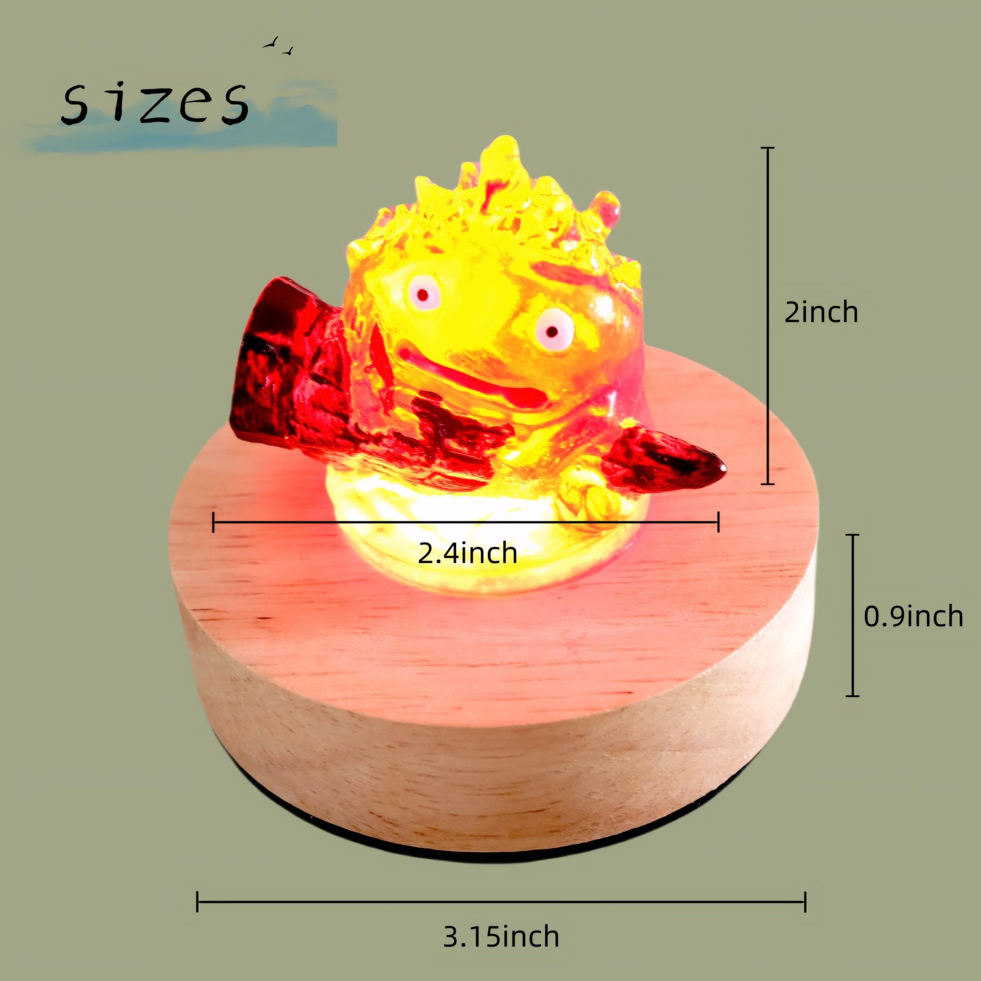 Close-up of the Calcifer statue showing handmade craftsmanship and resin detail.
