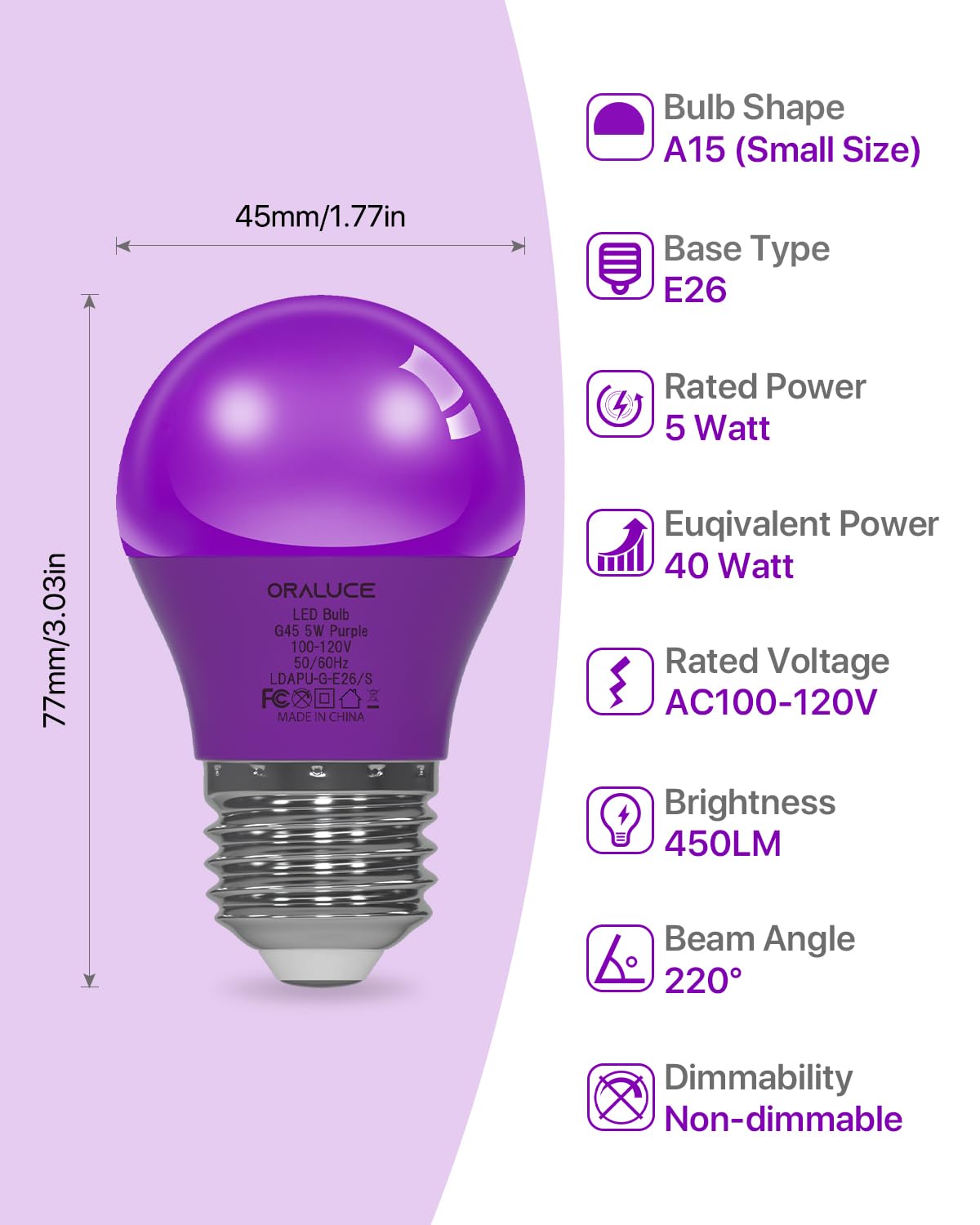 Oraluce 40W-equivalent LED bulb with E26 base for porch lighting.