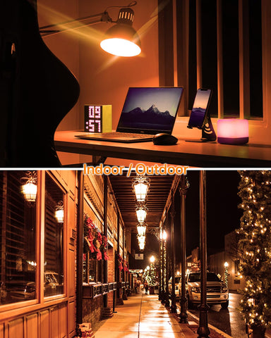 ORALUCE color bulb creates cozy bedroom and patio ambiance.