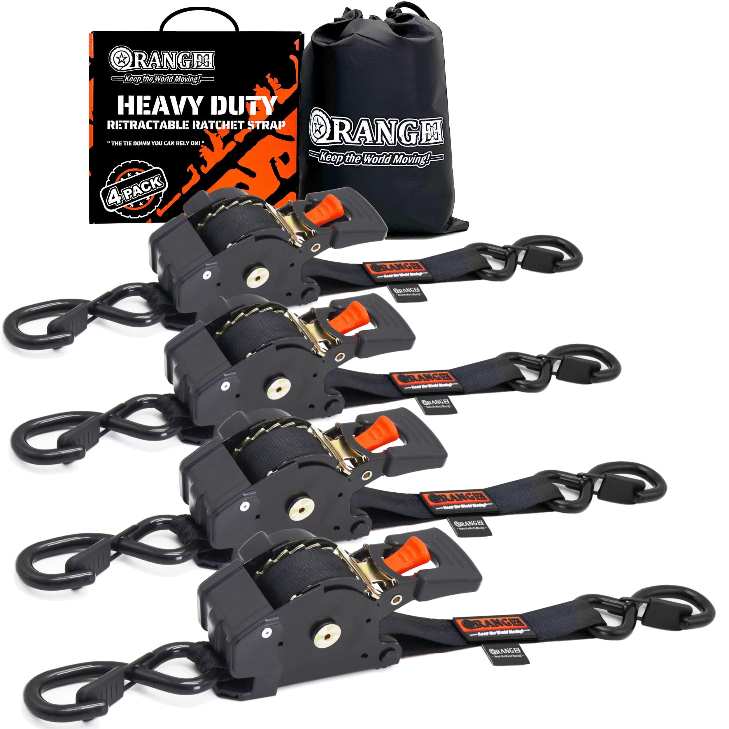 ORANGEE auto retracting strap in action showing easy storage and tensioning for cargo
