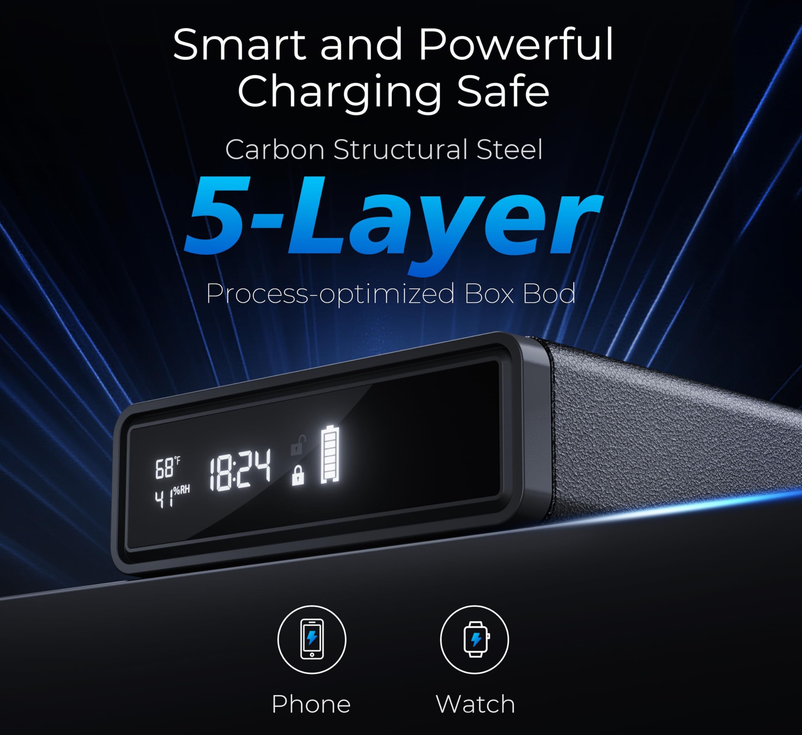 ORARAER biometric safe with wireless charging keeps devices powered and valuables secure.
