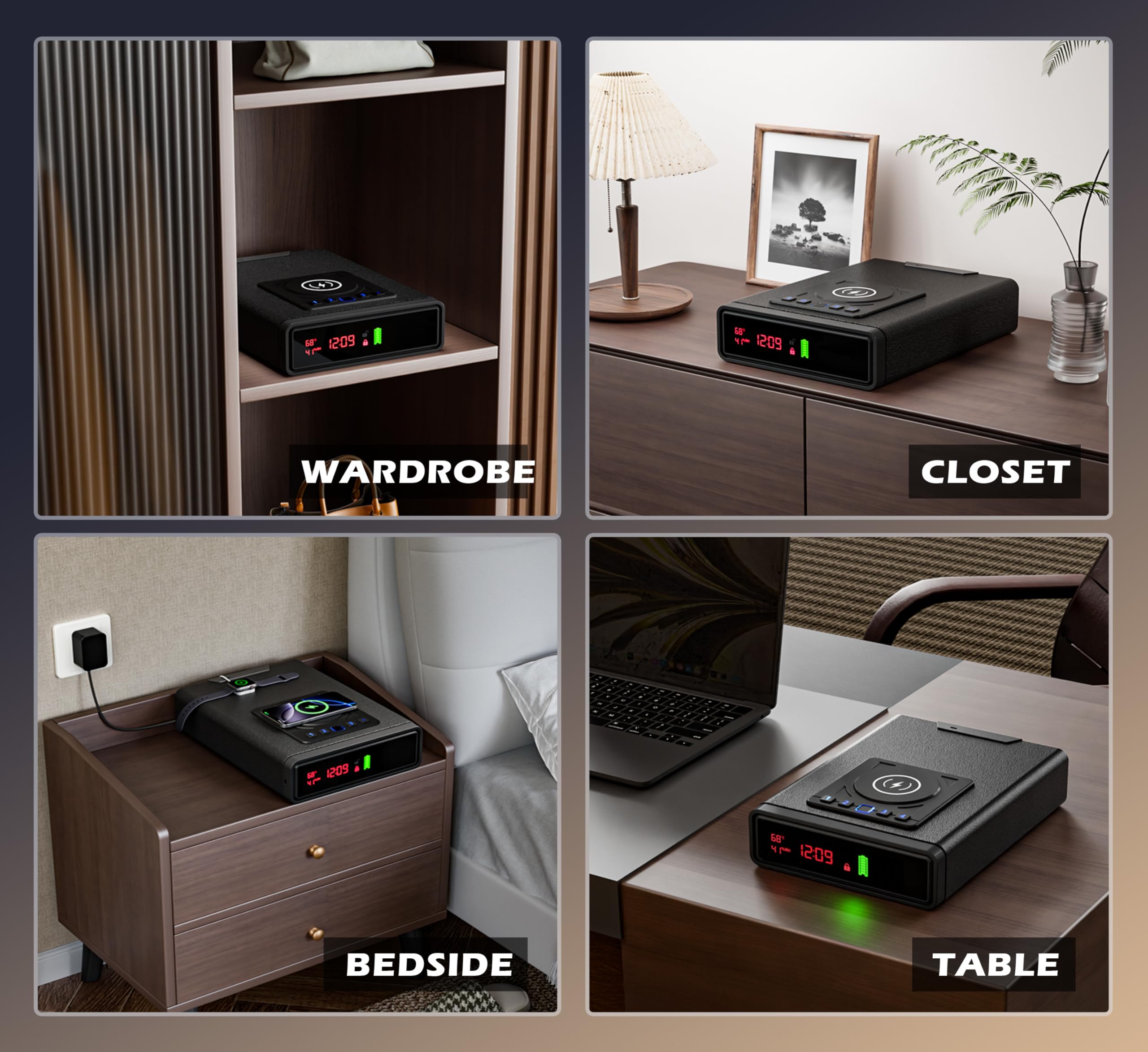 ORARAER compact bedside safe with illuminated interior for easy finding