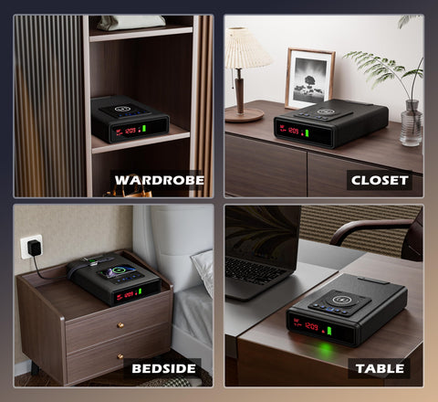 ORARAER compact bedside safe with illuminated interior for easy finding