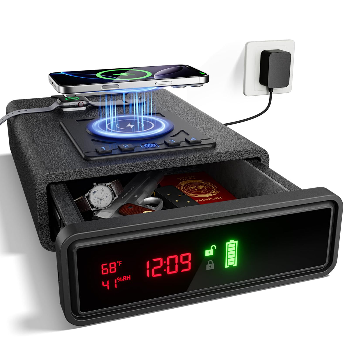 ORARAER biometric smart safe front view for fast, secure access at home