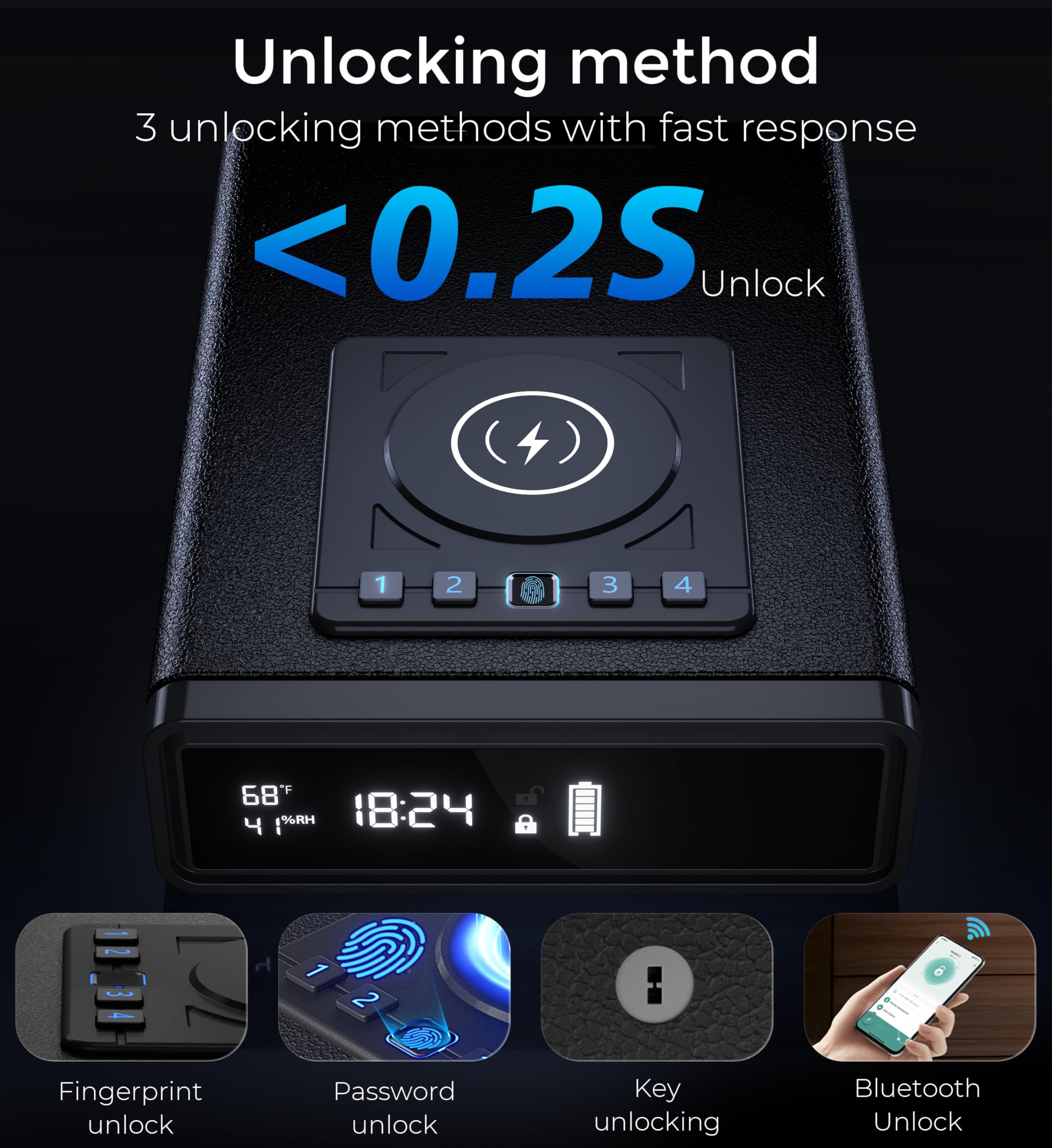 ORARAER safe app control showing Bluetooth unlocking from mobile.