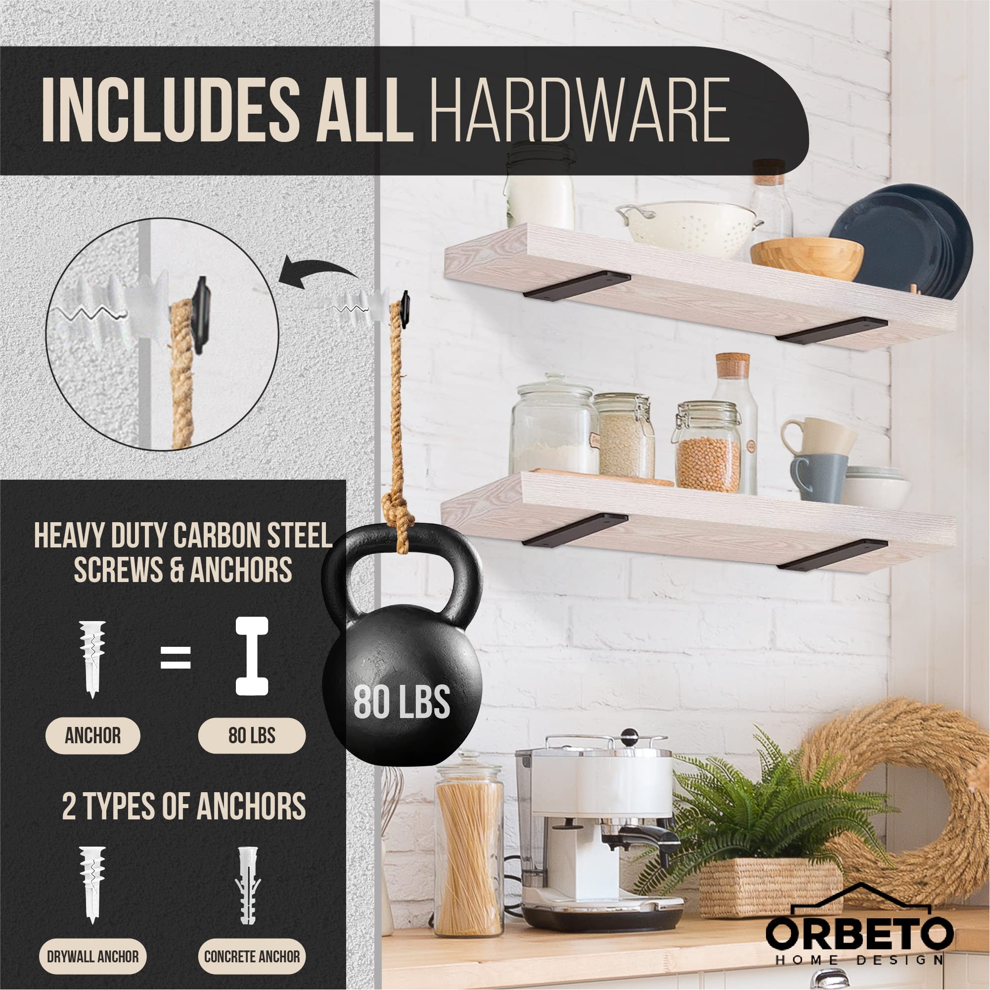 Orbeto 160+ lb capacity ideal for books and collectibles.