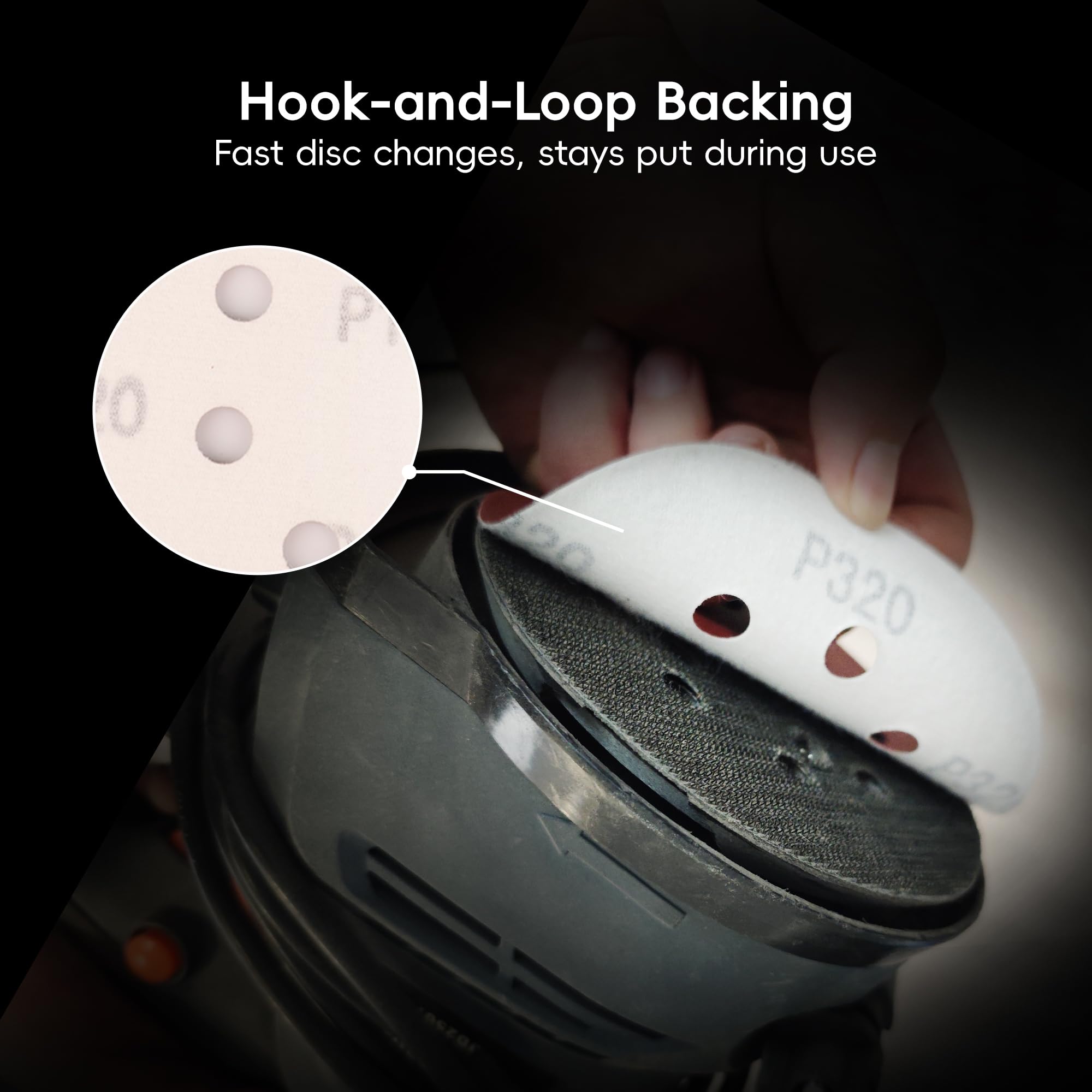 Orbitalsander 320 grit discs for a ready-to-paint smooth surface.