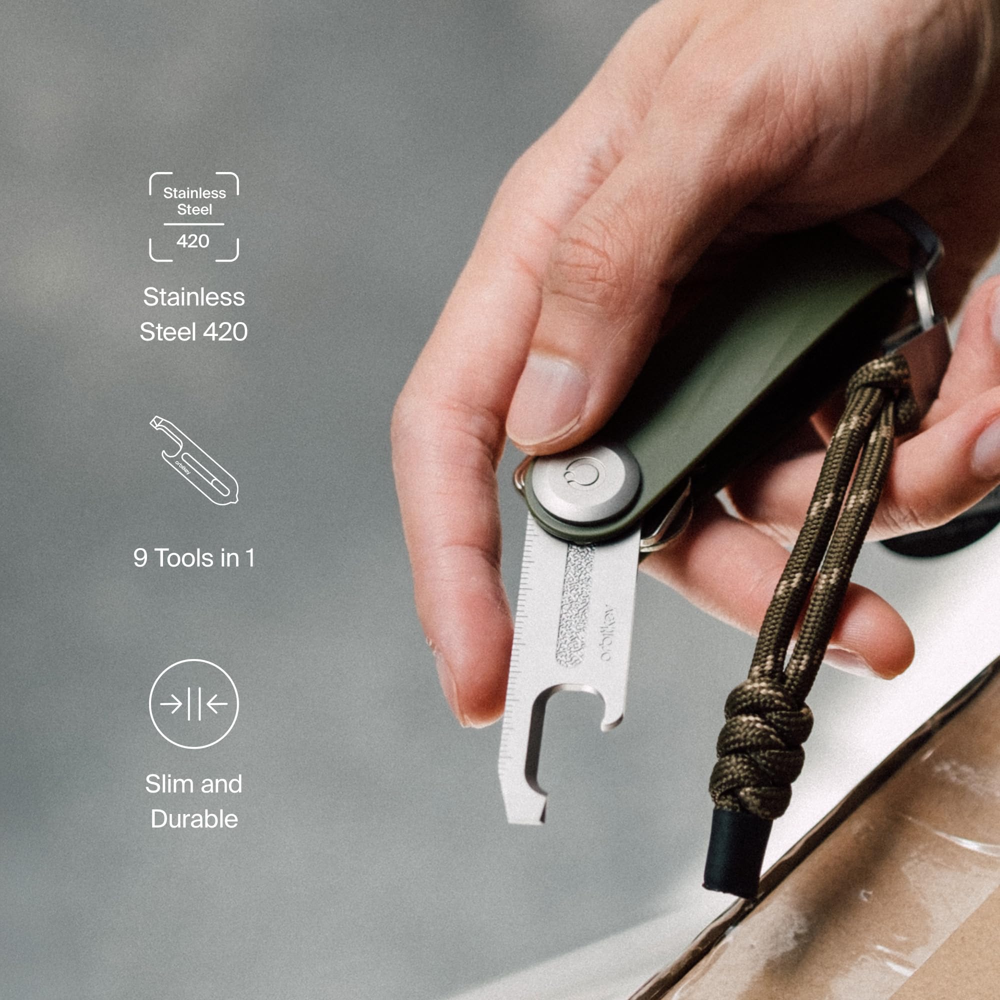 Orbitkey Multi-Tool V2 silver packaging opener for quick access