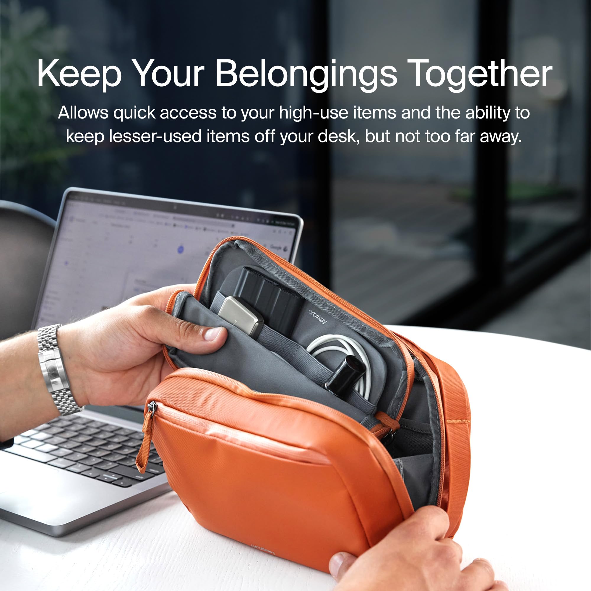 Orbitkey slim travel design fits in bags and carry-ons for clutter-free packing.