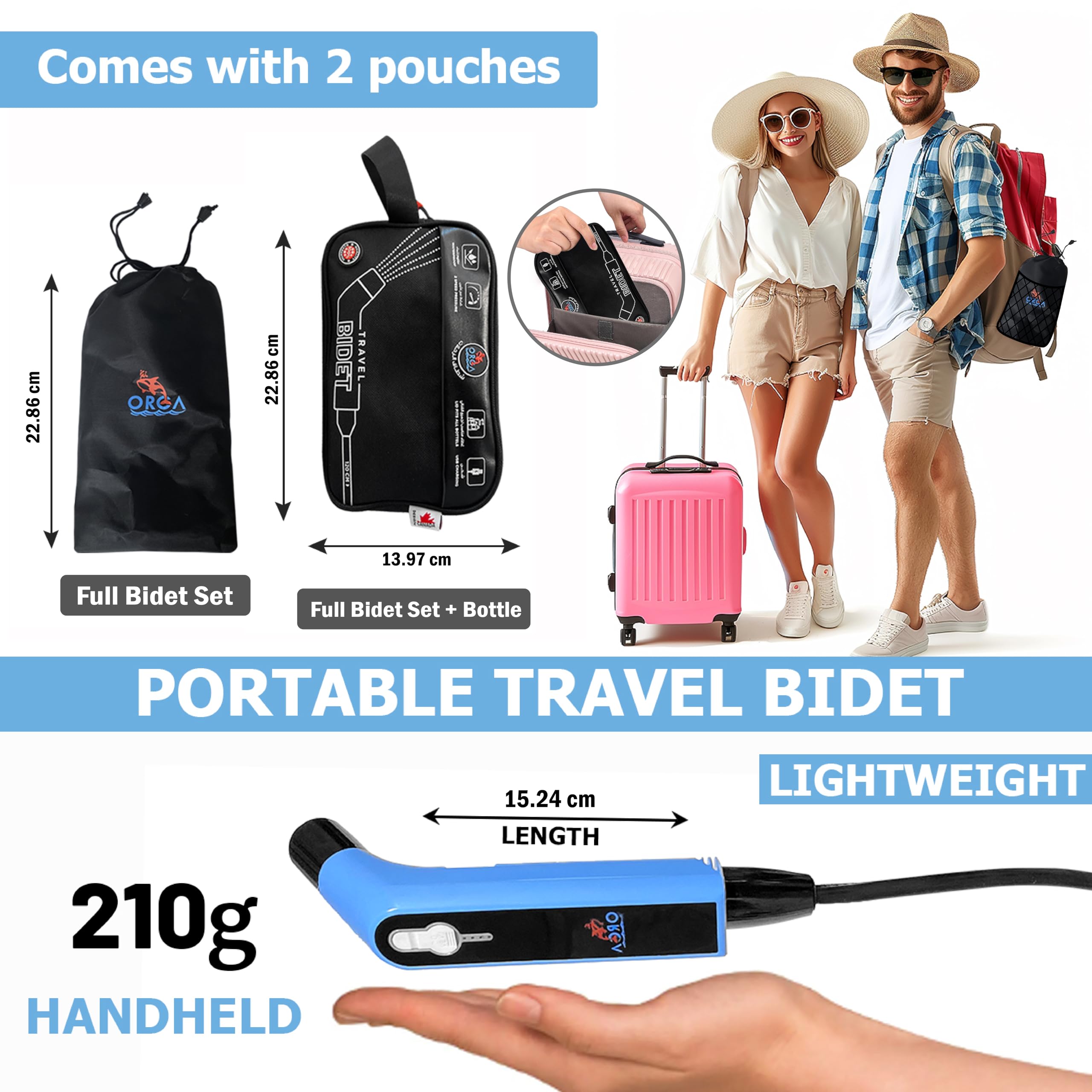 Orca Bidet compact travel setup fits easily in a bag