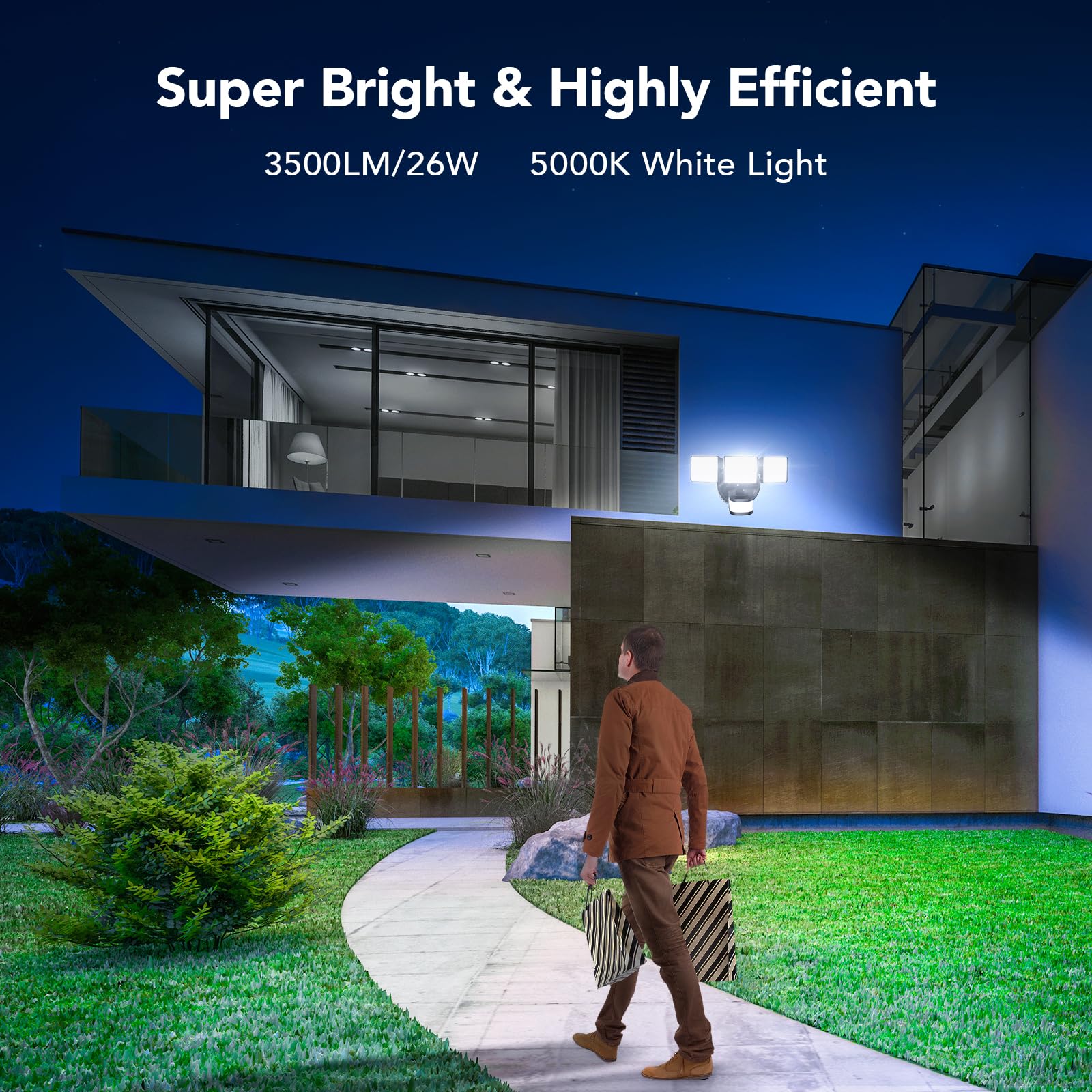 OREiN 3500LM LED output delivers bright coverage for yard and garage