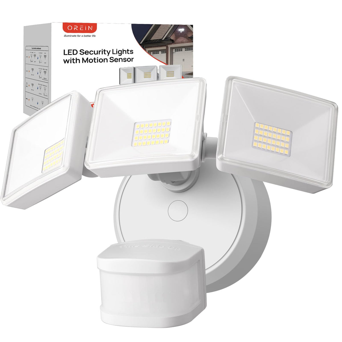 OREiN 42W flood light front view for bright, secure nighttime driveway illumination