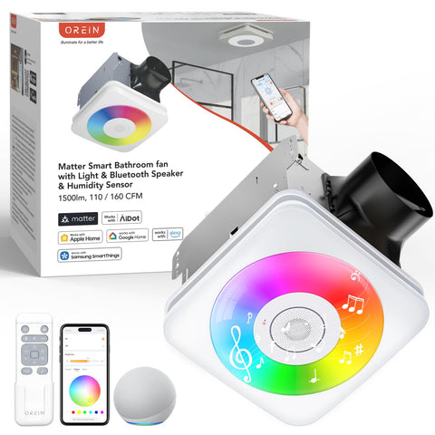 OREiN 4-in-1 bathroom fan with integrated LED lighting for bright, even illumination