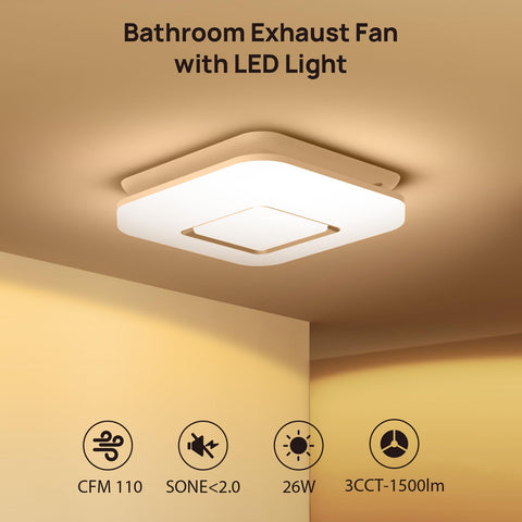 OREiN 110 CFM label on exhaust fan for strong airflow in bathrooms