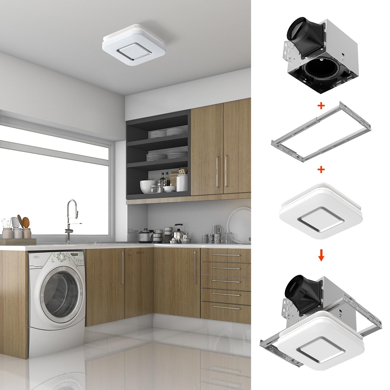 OREiN compact 2-in-1 bathroom fan saving ceiling space