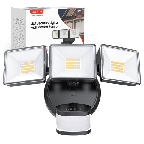 OREiN flood light with 180° sensor illuminates wide driveways at night.