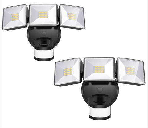OREiN flood light front view showing dusk-to-dawn option for yard security.