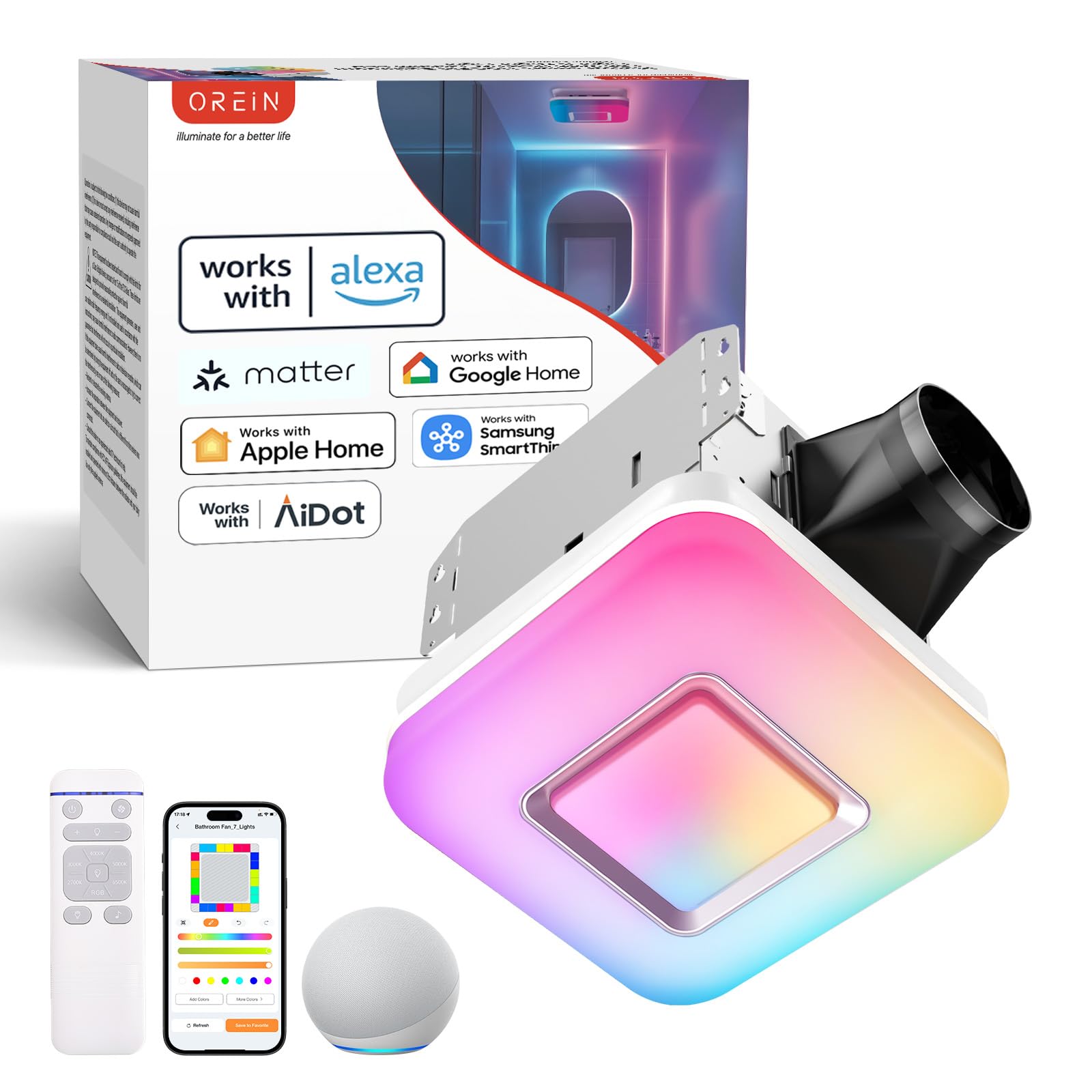 OREiN Matter smart bathroom fan-light exterior view with efficient ventilation