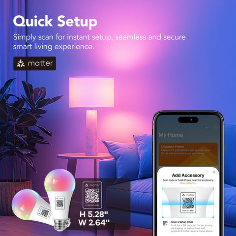 OREiN Matter smart bulb connected via 2.4GHz WiFi for fast setup