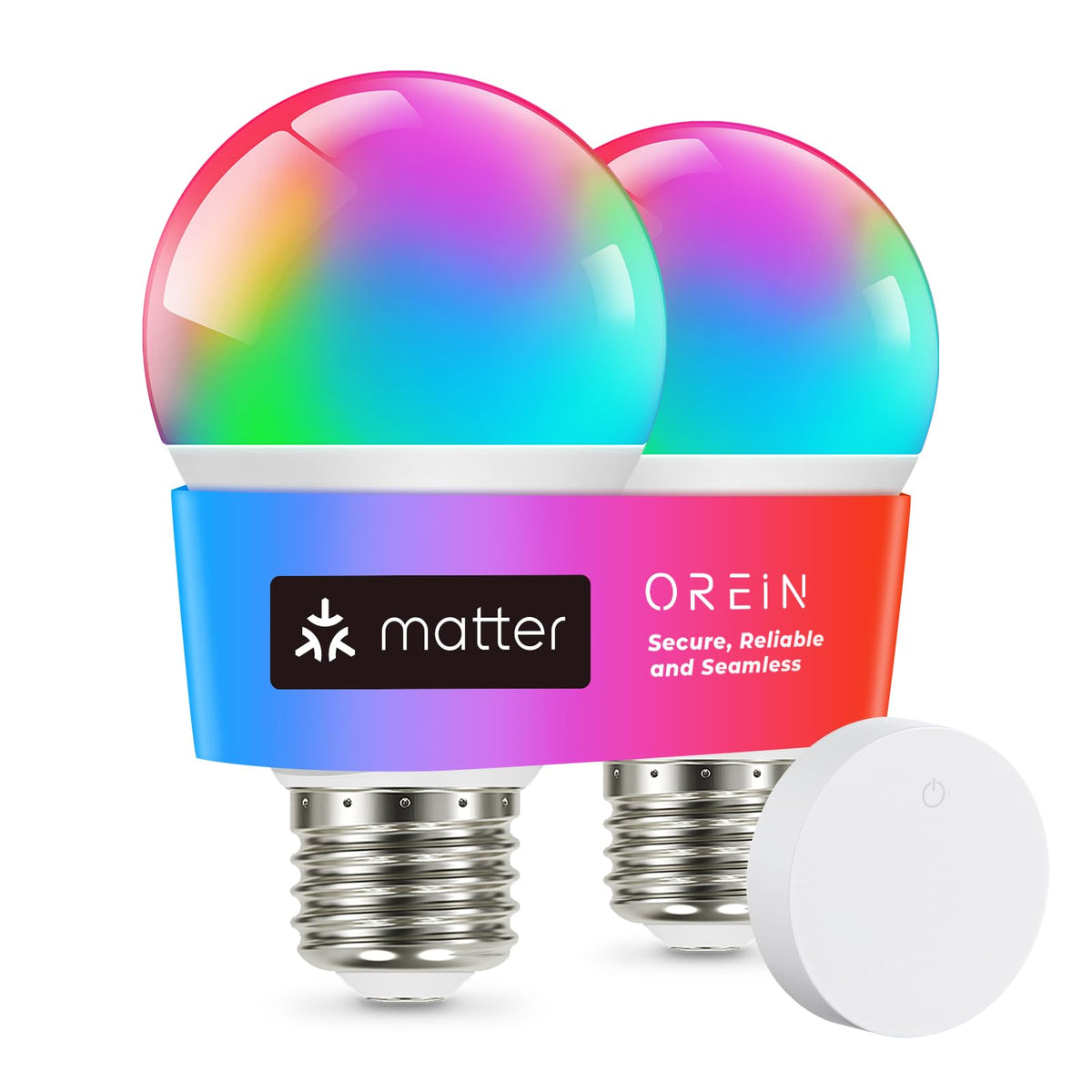OREiN Matter smart bulb with remote control for easy lighting adjustments anywhere.