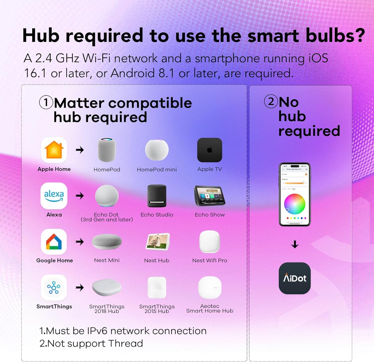 OREiN Matter color-changing bulb showing vivid scene options.