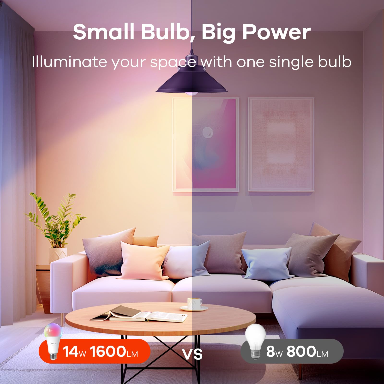 OREiN Matter smart bulb color cycle demonstrates vibrant ambiance options.