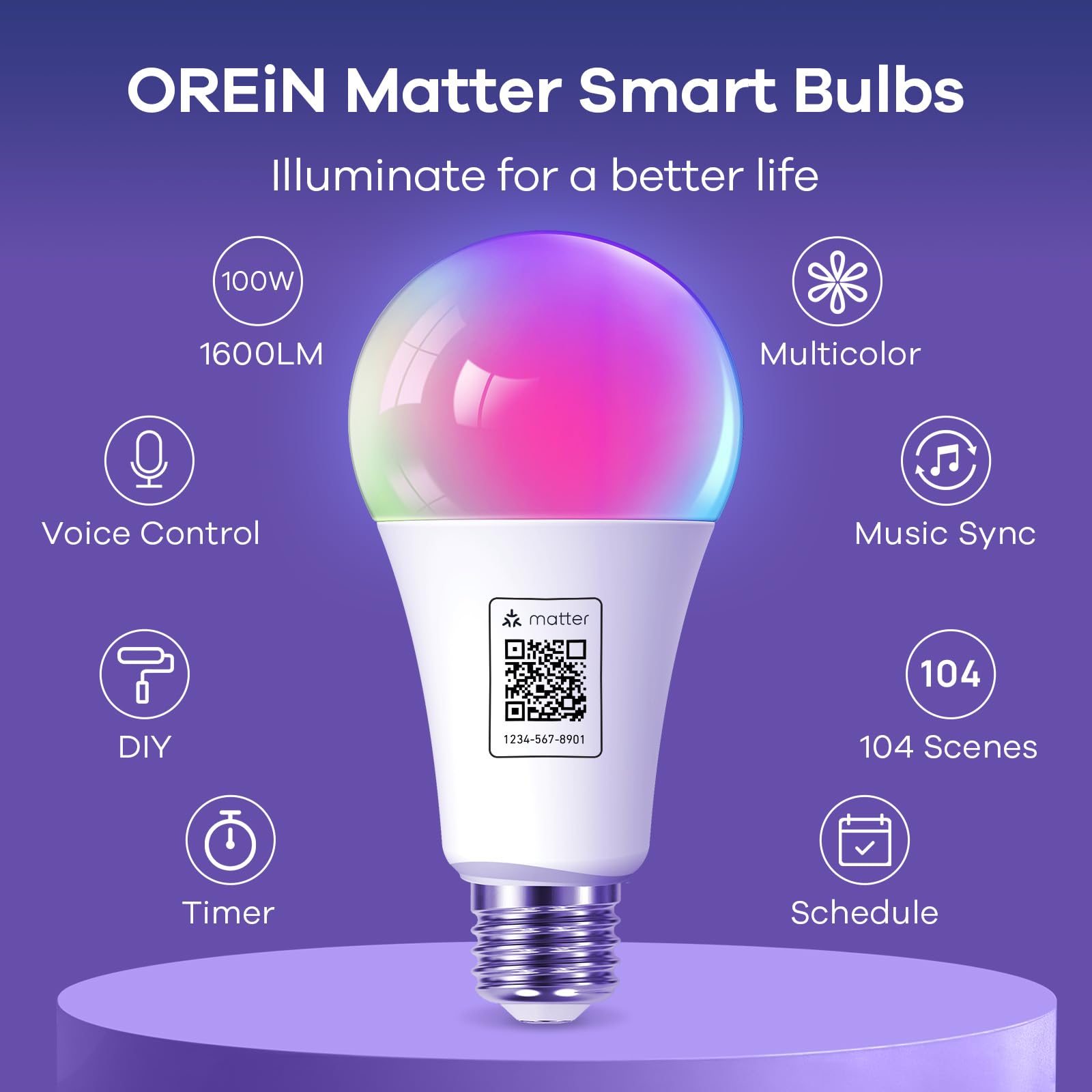OREiN Matter smart bulb in kitchen setting provides bright, task-focused illumination.