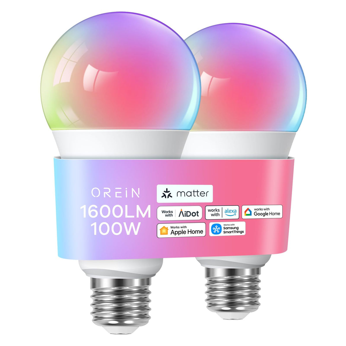 OREiN Matter smart bulb packaging shows easy setup and sleek design.
