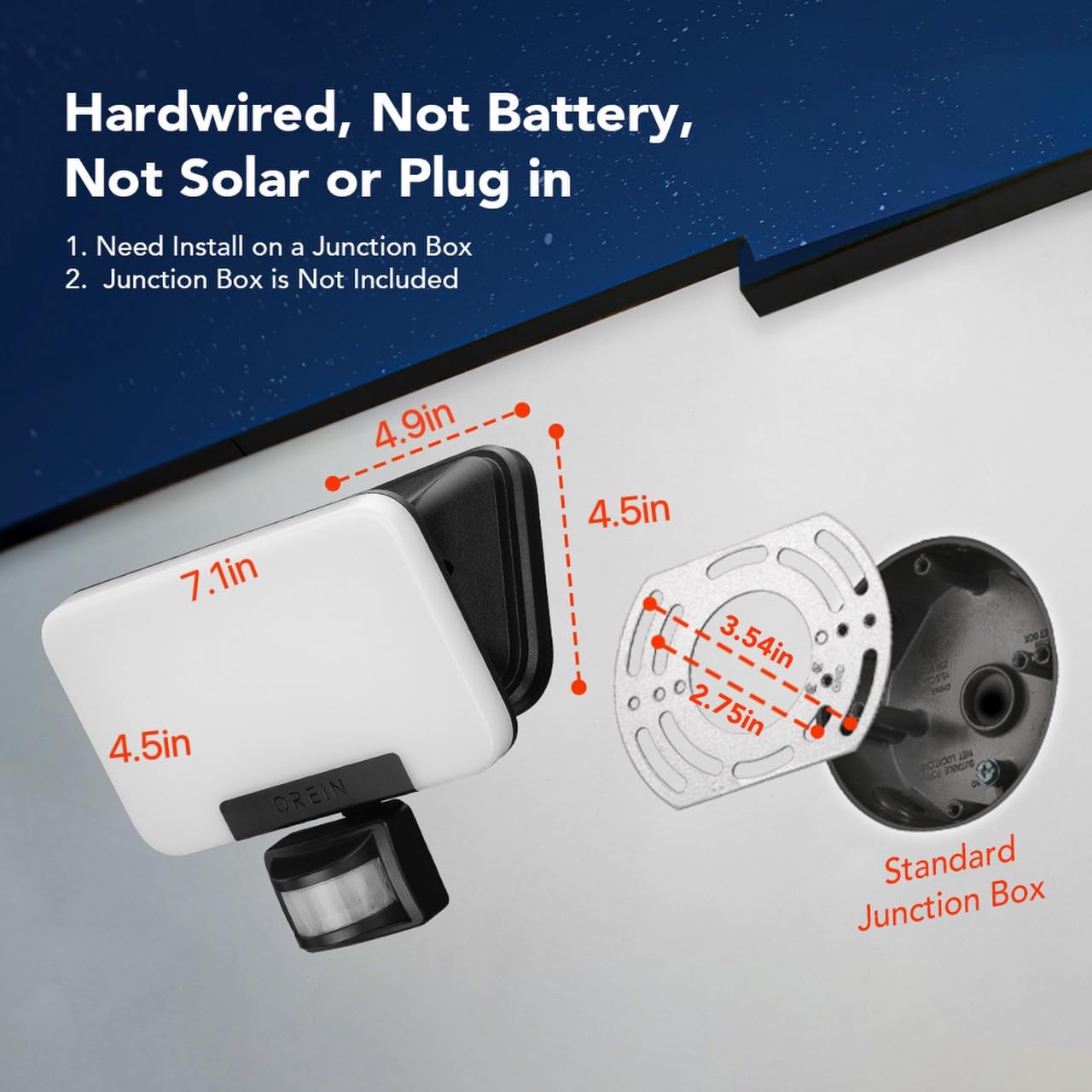 OREiN motion sensor flood light activates automatically to deter nighttime intruders.
