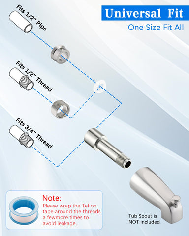 OrgCreator tub spout adapter with 1/2 inch IPS threads supports flexible setup