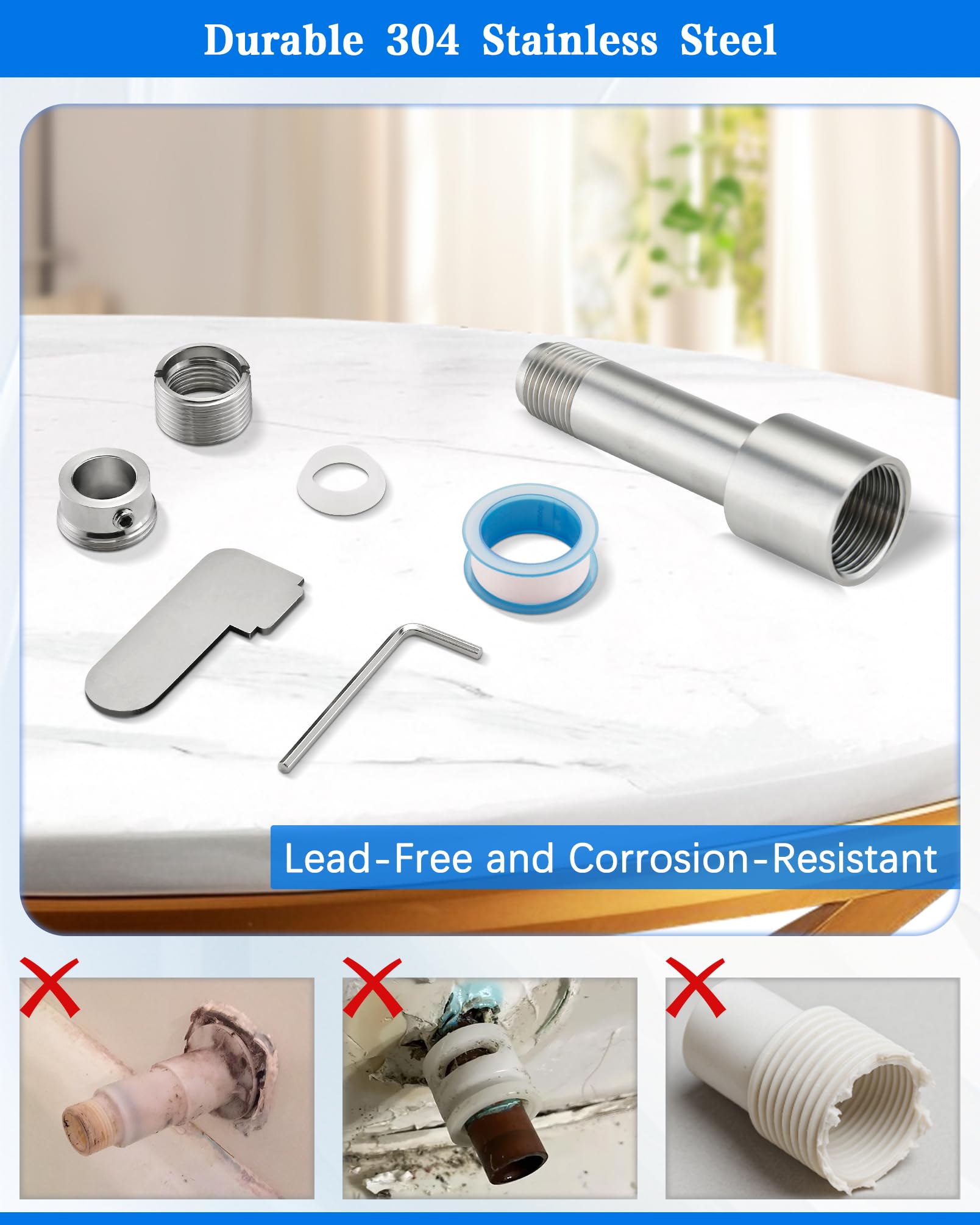 OrgCreator 304 stainless steel tub spout adapter material for durability