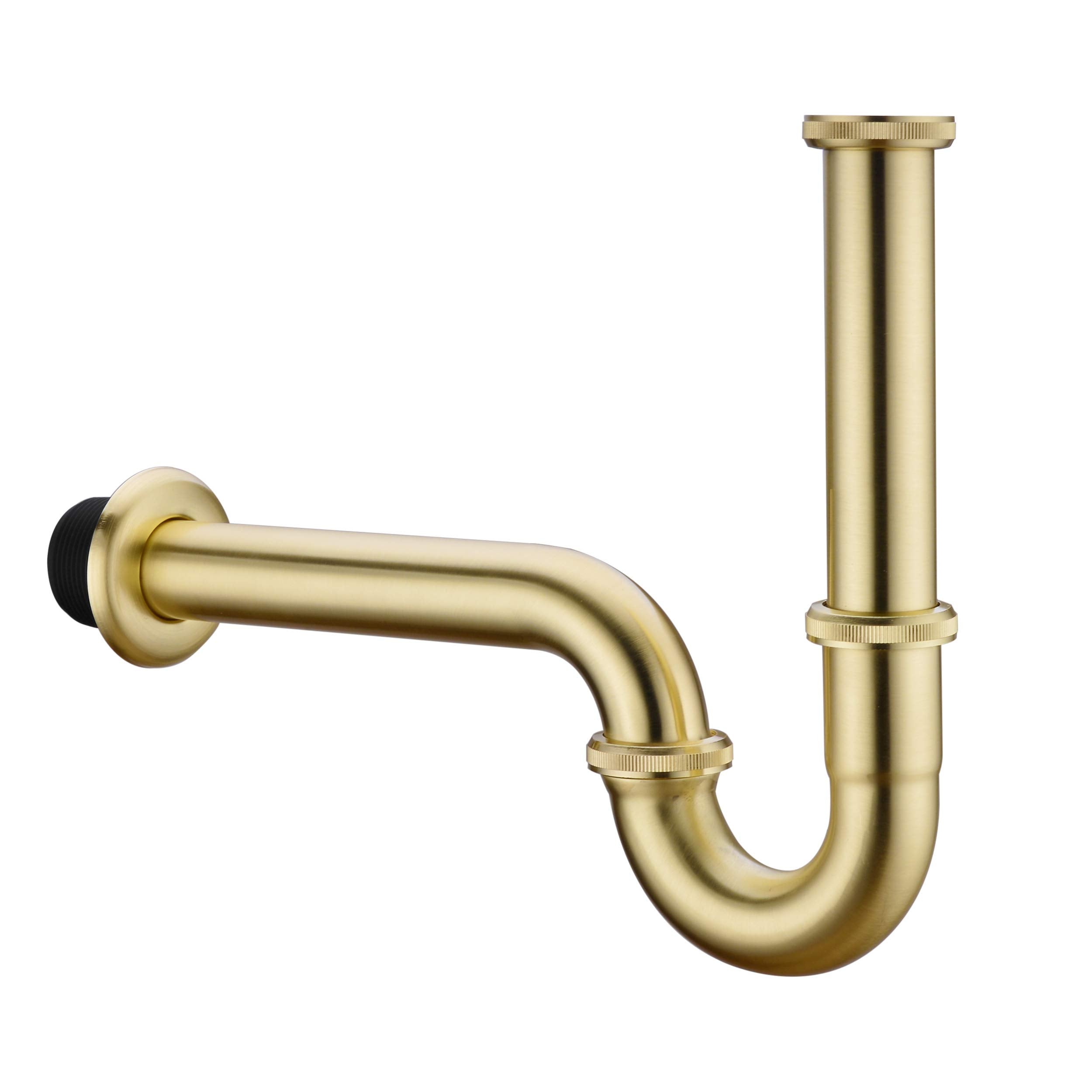 Orhemus brass P-trap with flange and extension tube for durable bathroom plumbing.