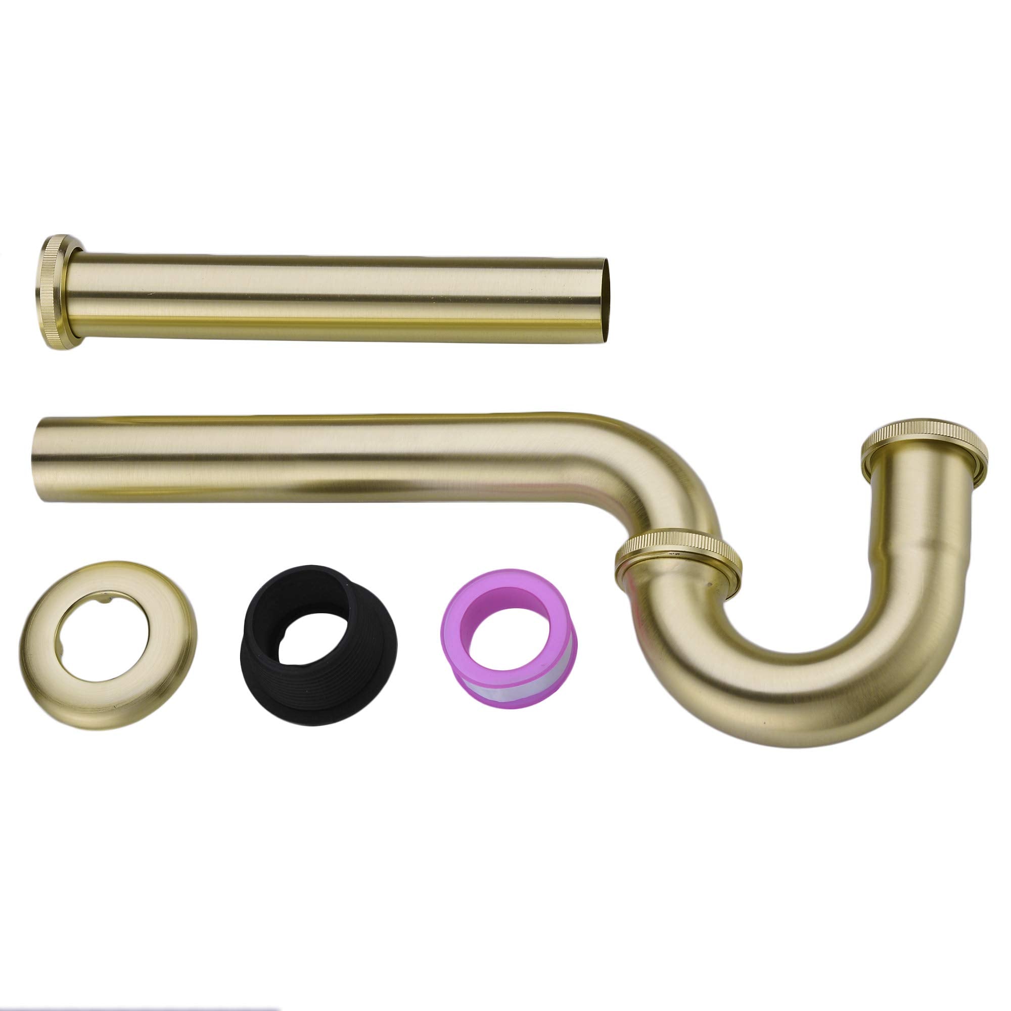 Orhemus brass P-trap design blends with contemporary bathroom aesthetics.
