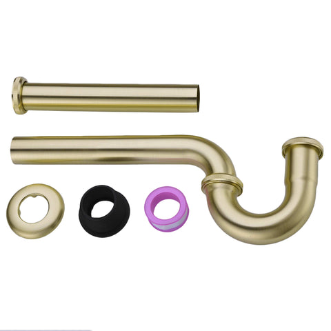Orhemus brass P-trap design blends with contemporary bathroom aesthetics.