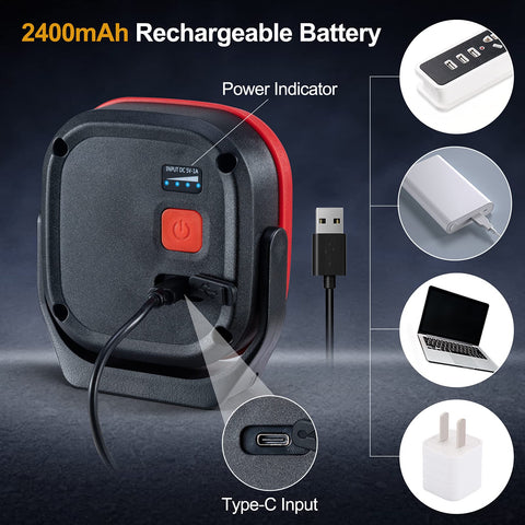 ORHOMELIFE rechargeable work light with 2400mAh battery for camping and emergencies