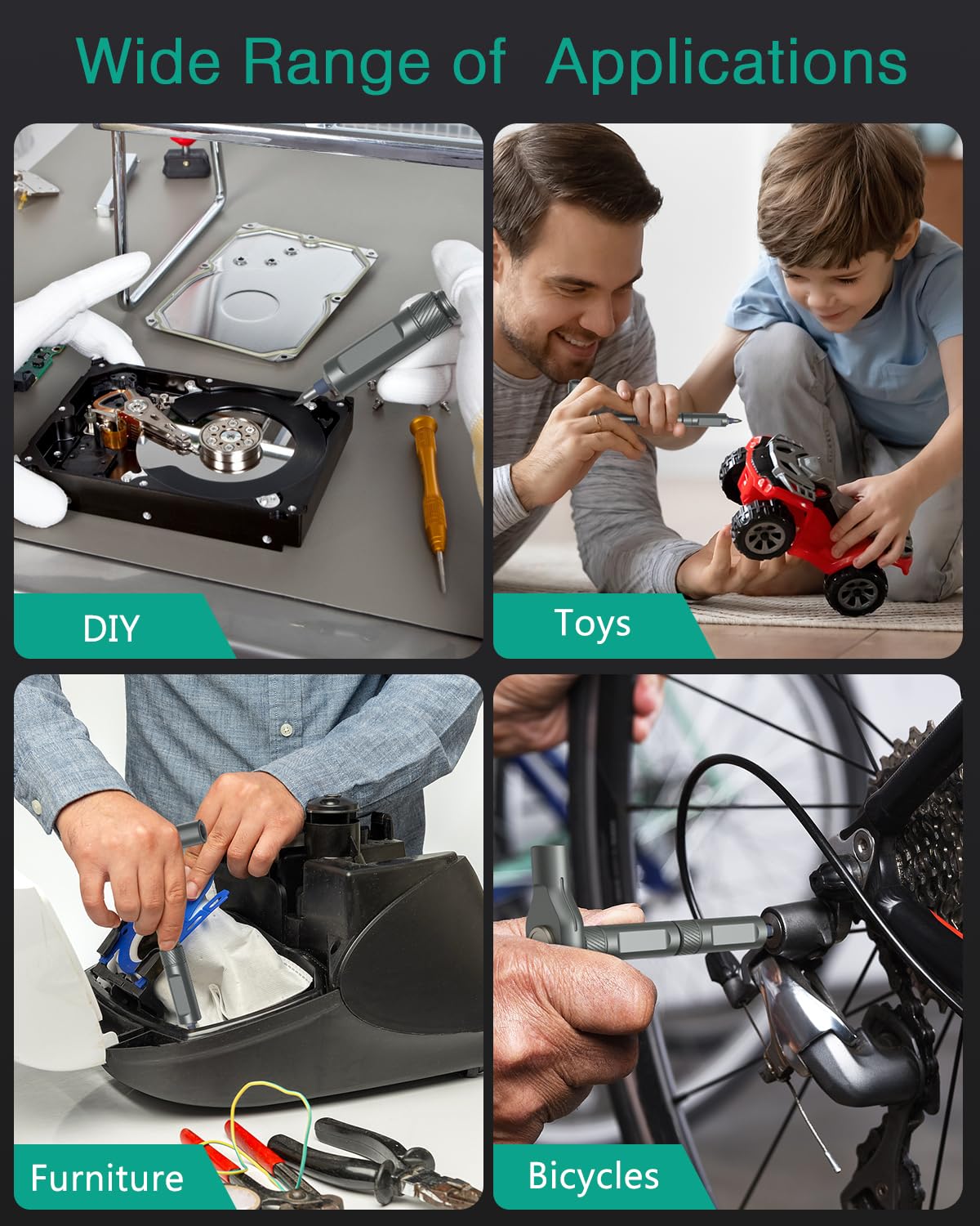 ORIA magnetic bits attach firmly for stable precision during assembly.