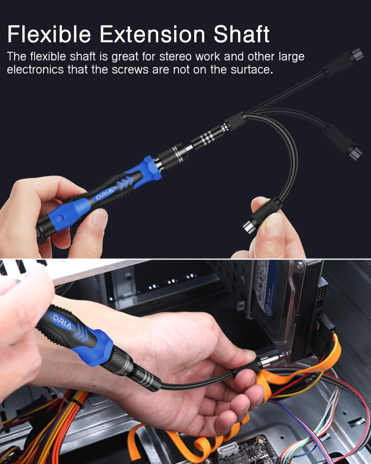 ORIA magnetic design helps secure small screws while you work.