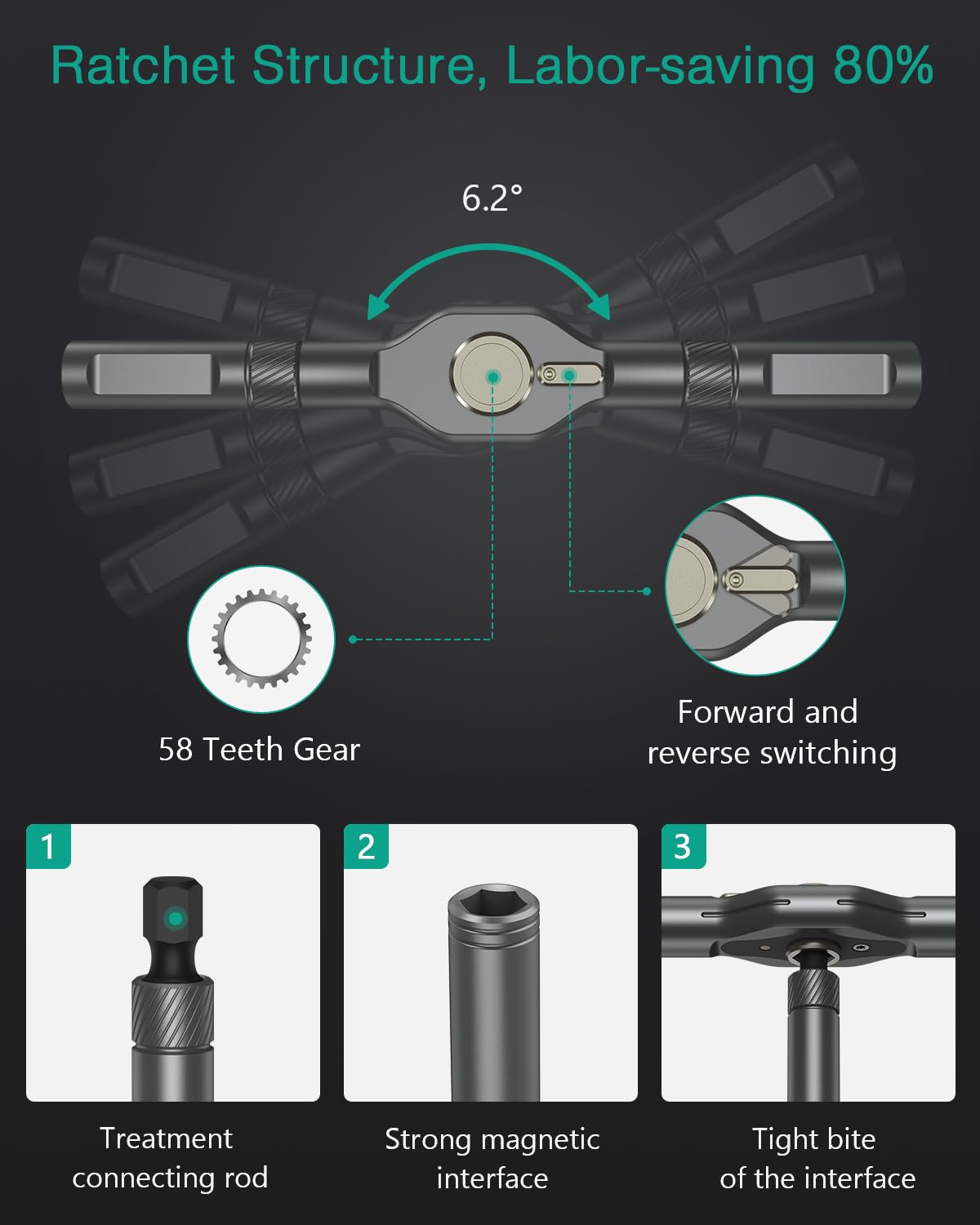 ORIA ratcheting aluminum handle for high-torque tasks in tight spaces.