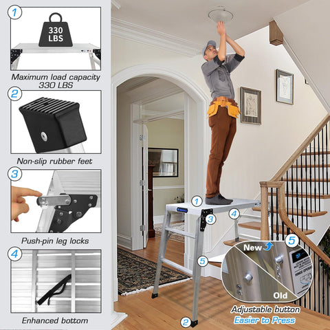 Orientools side safety lock secures legs for stable use.