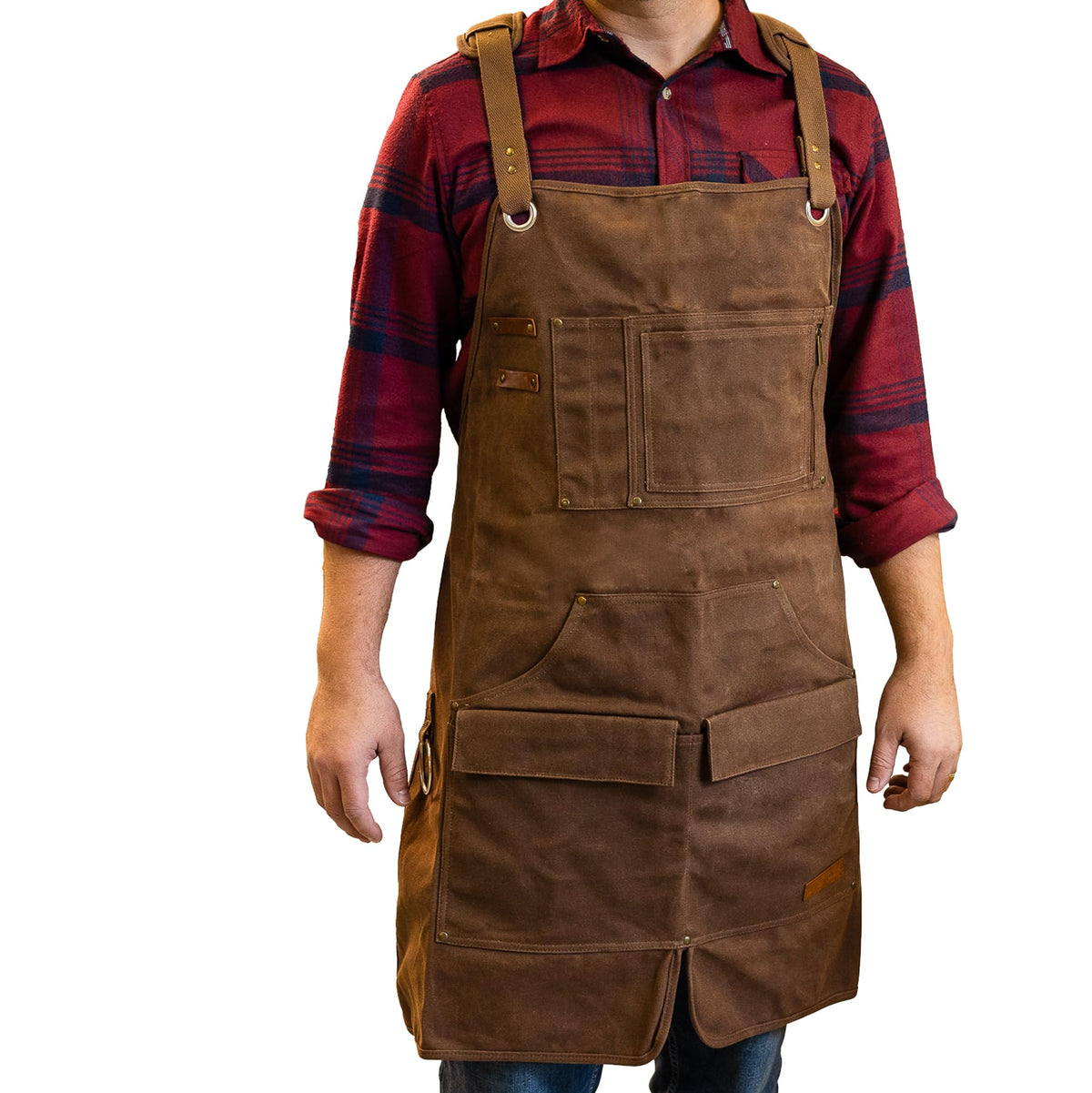Oriole Tools heavy-duty waxed canvas apron front view for rugged protection during work