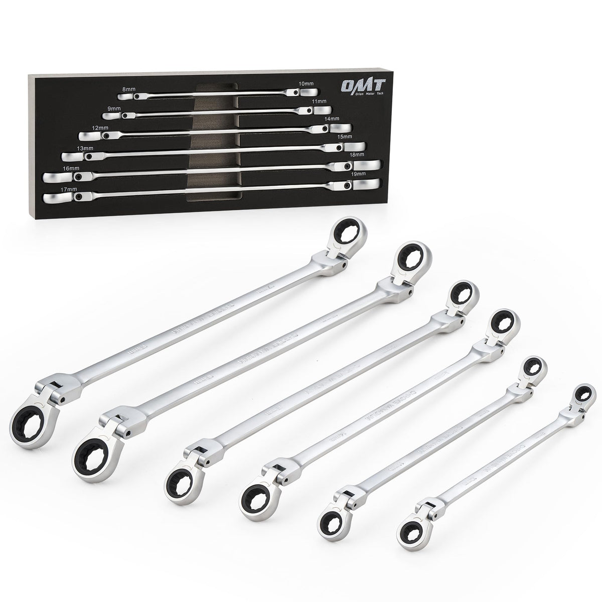 Orion Motor Tech six-piece ratcheting wrench set with 8–10 mm sizes for precise tightening.