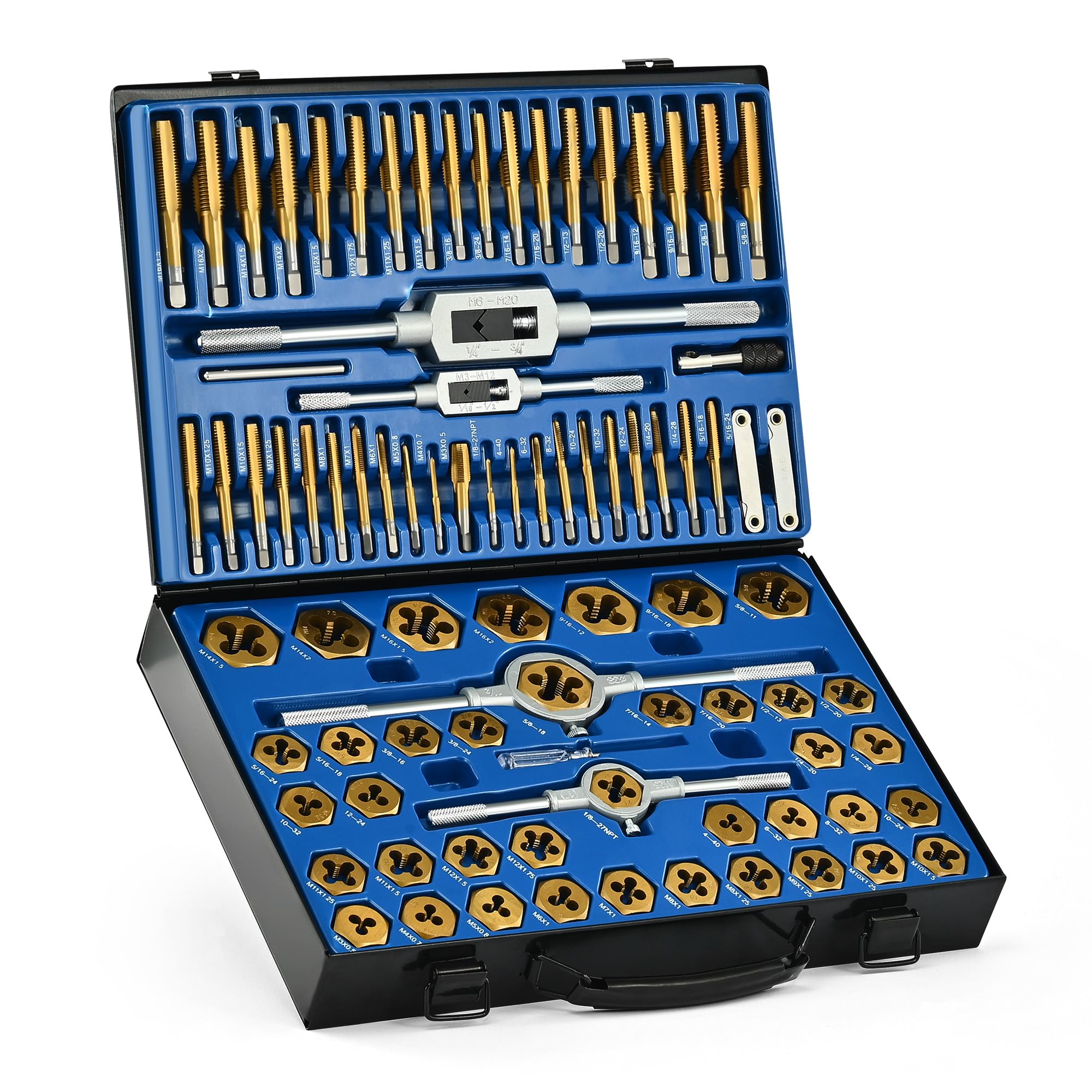 Orion Motor Tech 86pc tap and die set in case for portable threading projects.