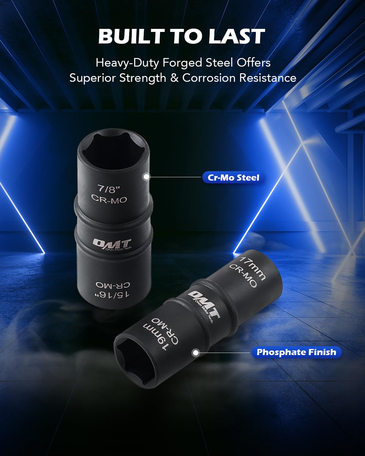 Orion Motor Tech Cr-Mo steel sockets withstand tough use and corrosion.
