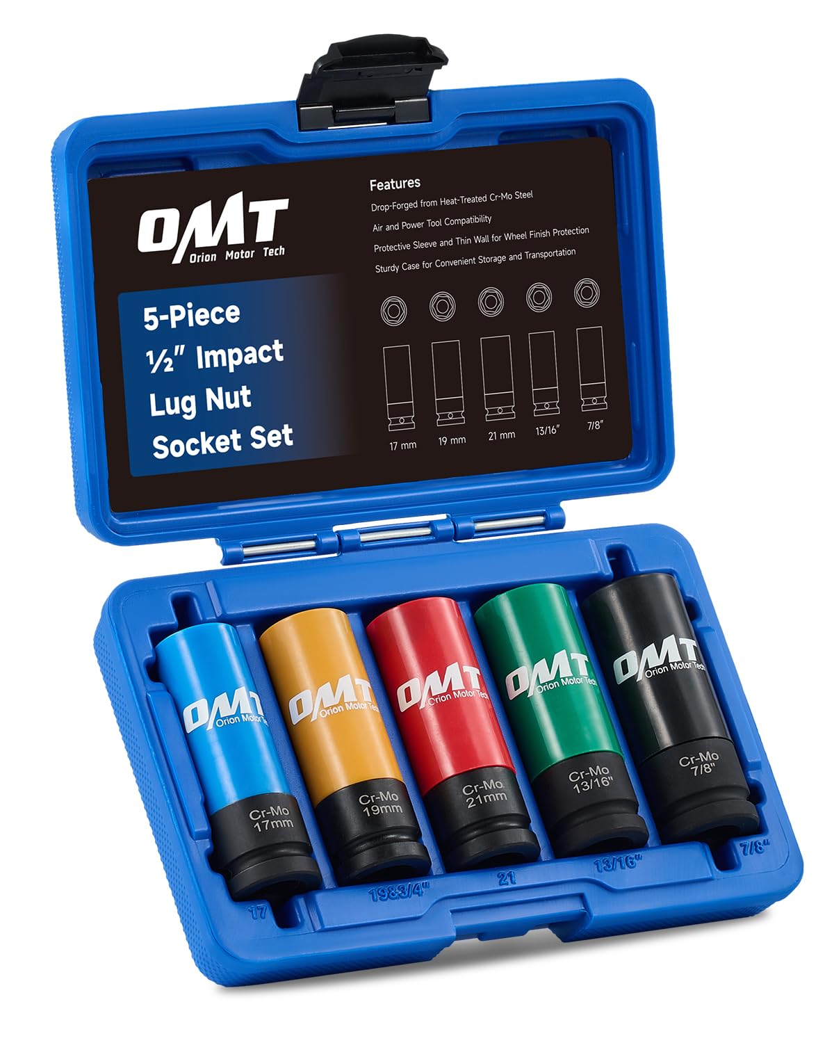 Orion Motor Tech half-inch drive lug nut sockets set for quick wheel work